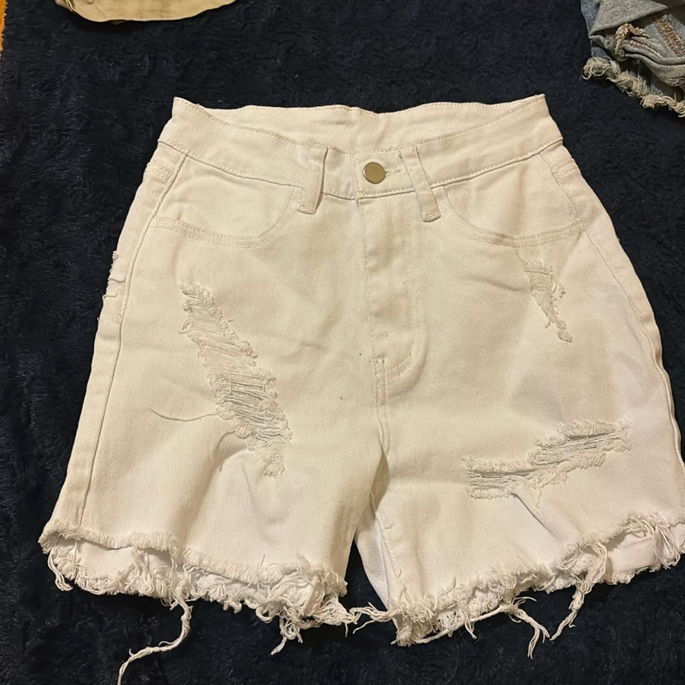 All white denim shorts